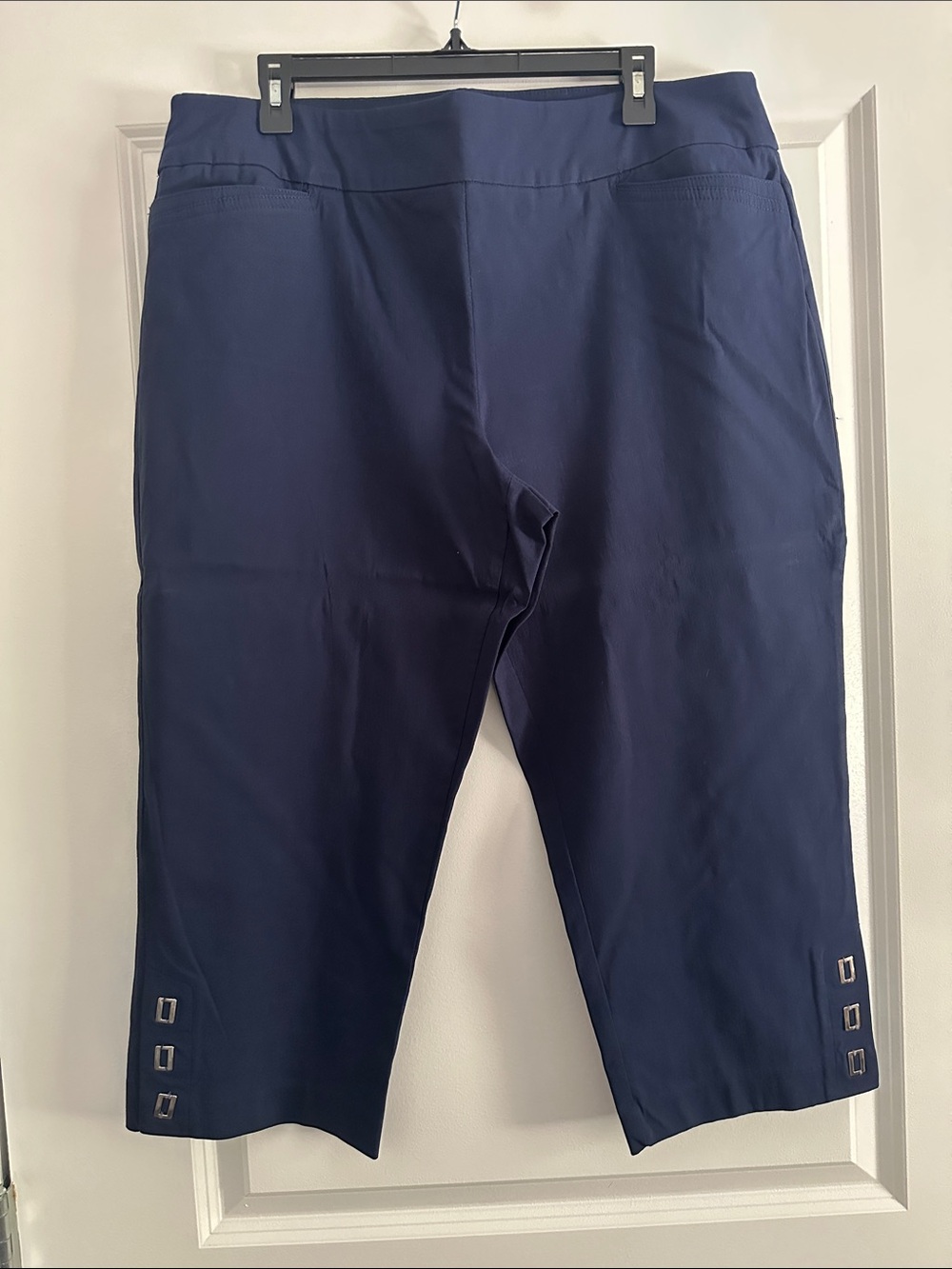 JM Collection Navy Stretch Capri with Hem Embellishment